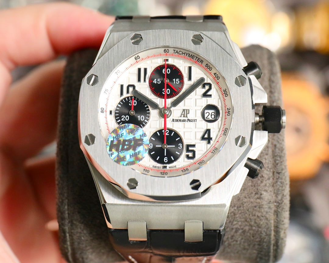 White Black - 904L Steel - Black Leather - 42mm