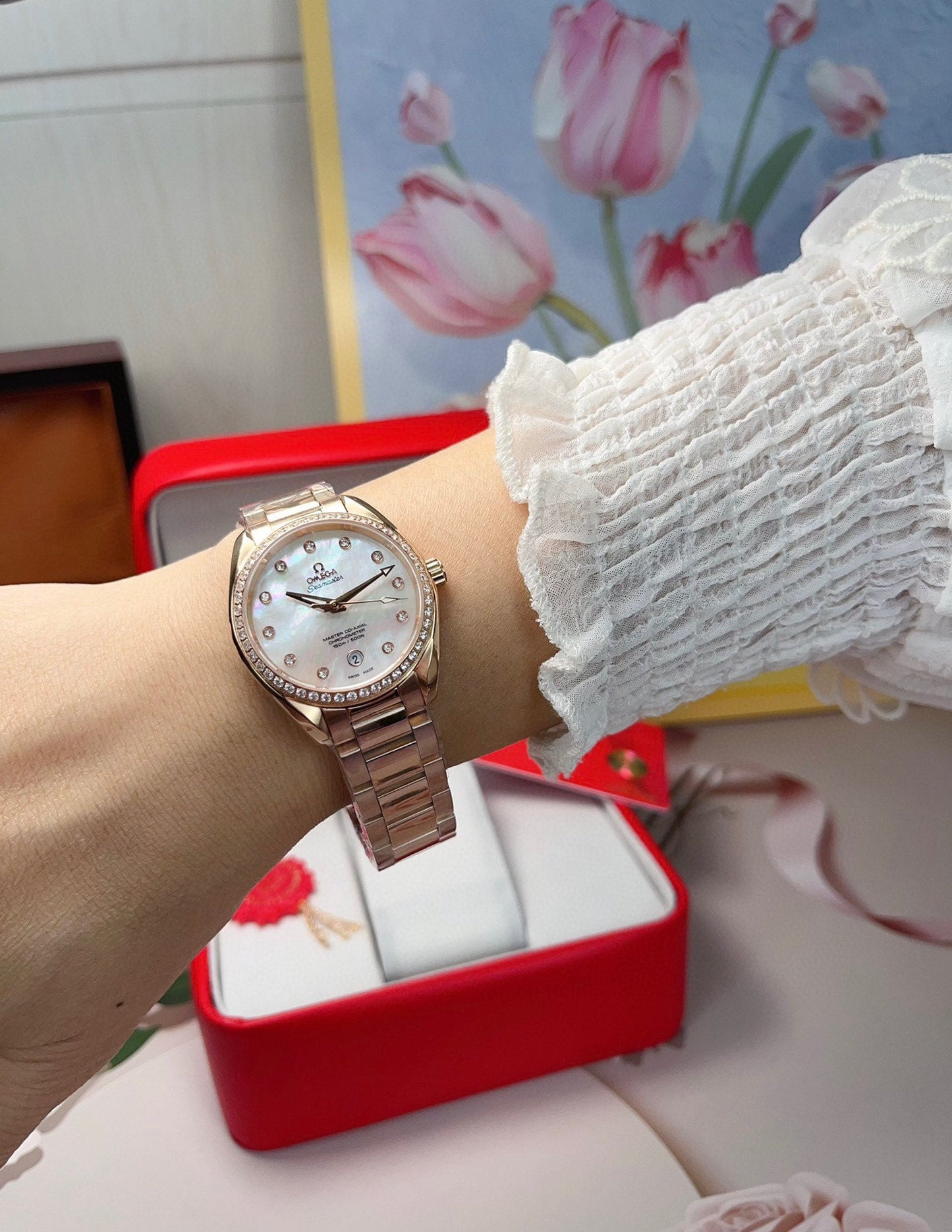 LADY -Diamond bezel -White Silver- Yellow Gold 904L Steel- Quartz - 34mm