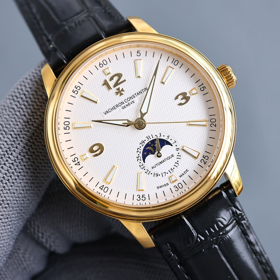 White Gold - Black Leather - Automatic - 40mm