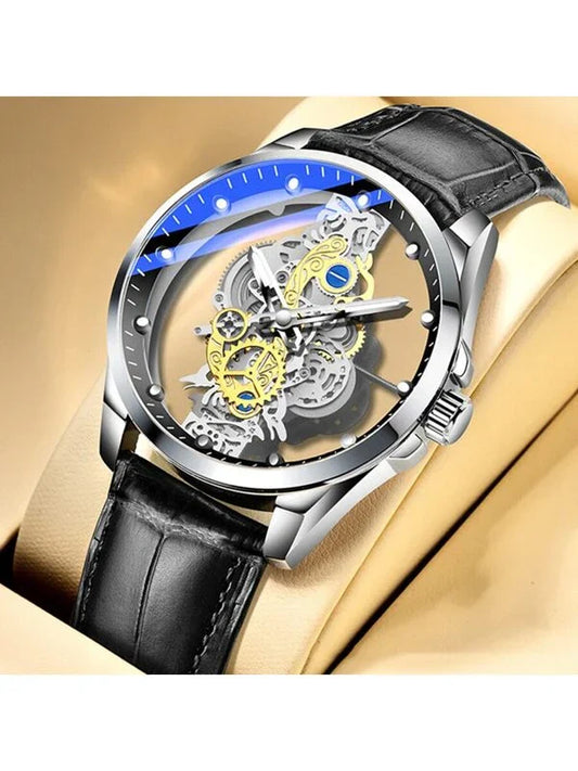 White Blue - Black Leather - Automatic -41mm