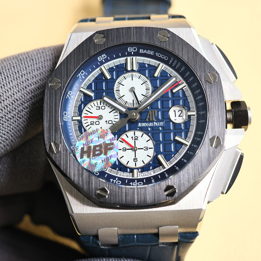 TOP! Blue Black Ceramic Bezel - Blue Leather - Automatic - 43mm