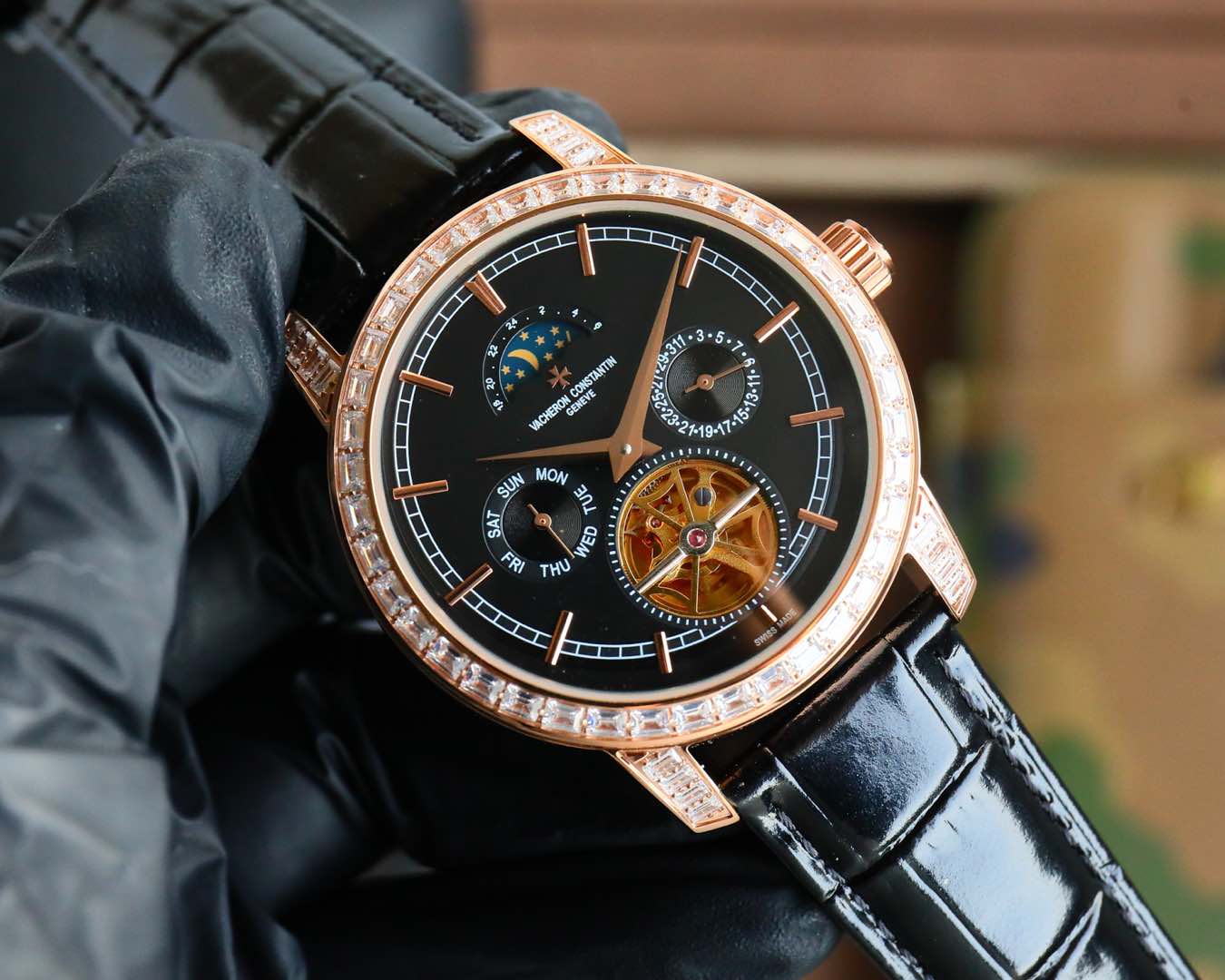 Toubillon -Black Rosegold - Black Leather - Automatic - 44mm