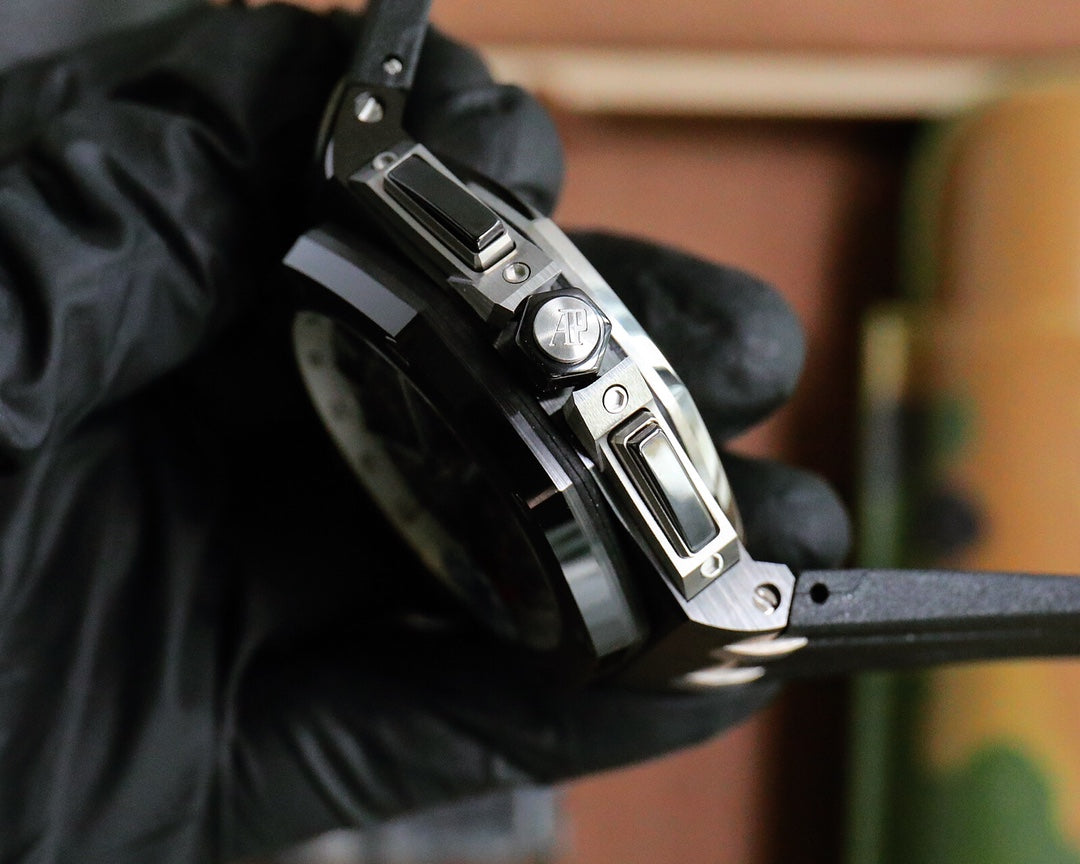 TOP! Chronograph- Black Grey Ceramic Bezel- Black Rubber - Automatic - 42mm