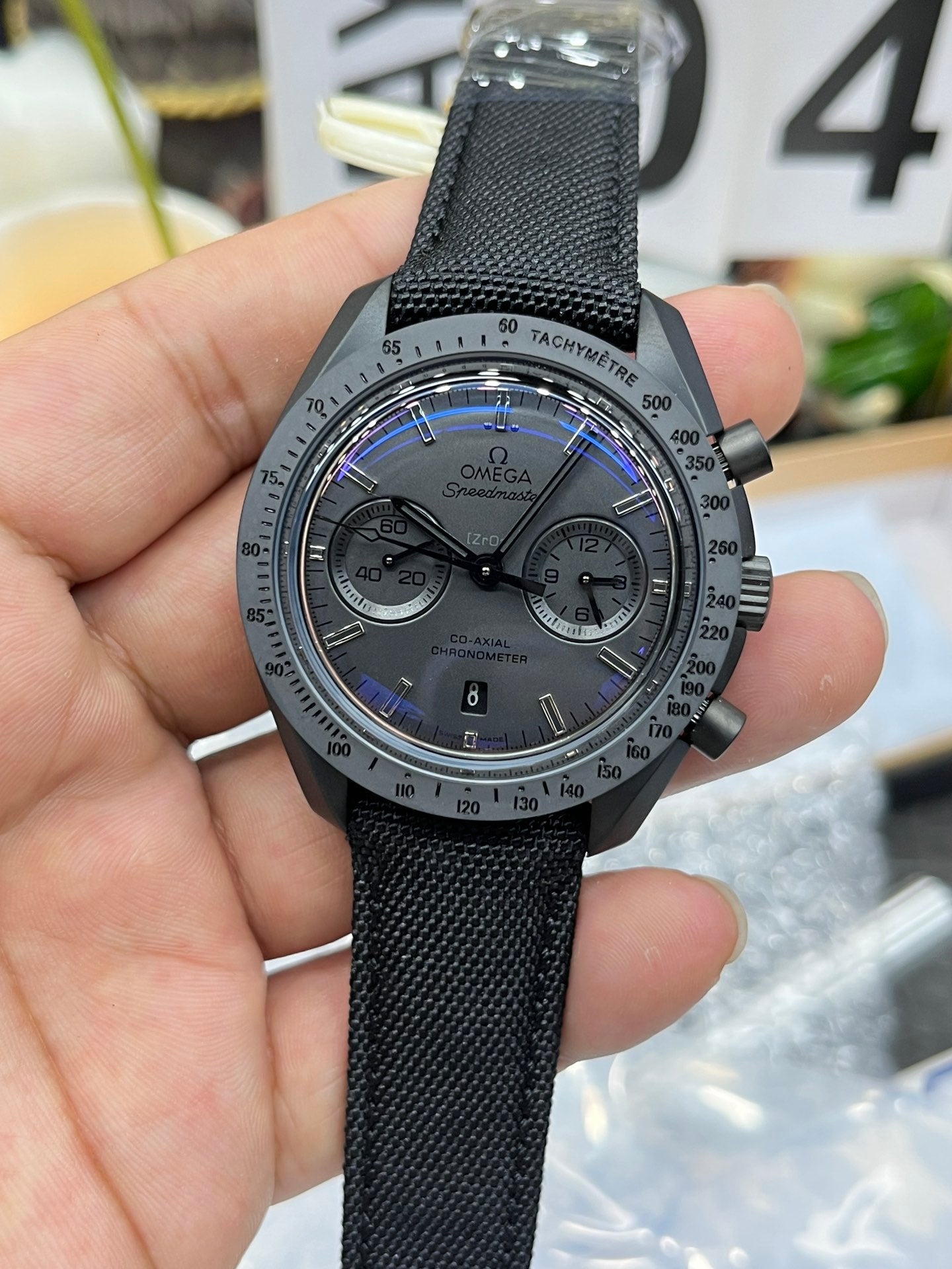 Chronograph -Moon back - Black - Black Leather- Automatic - 44mm