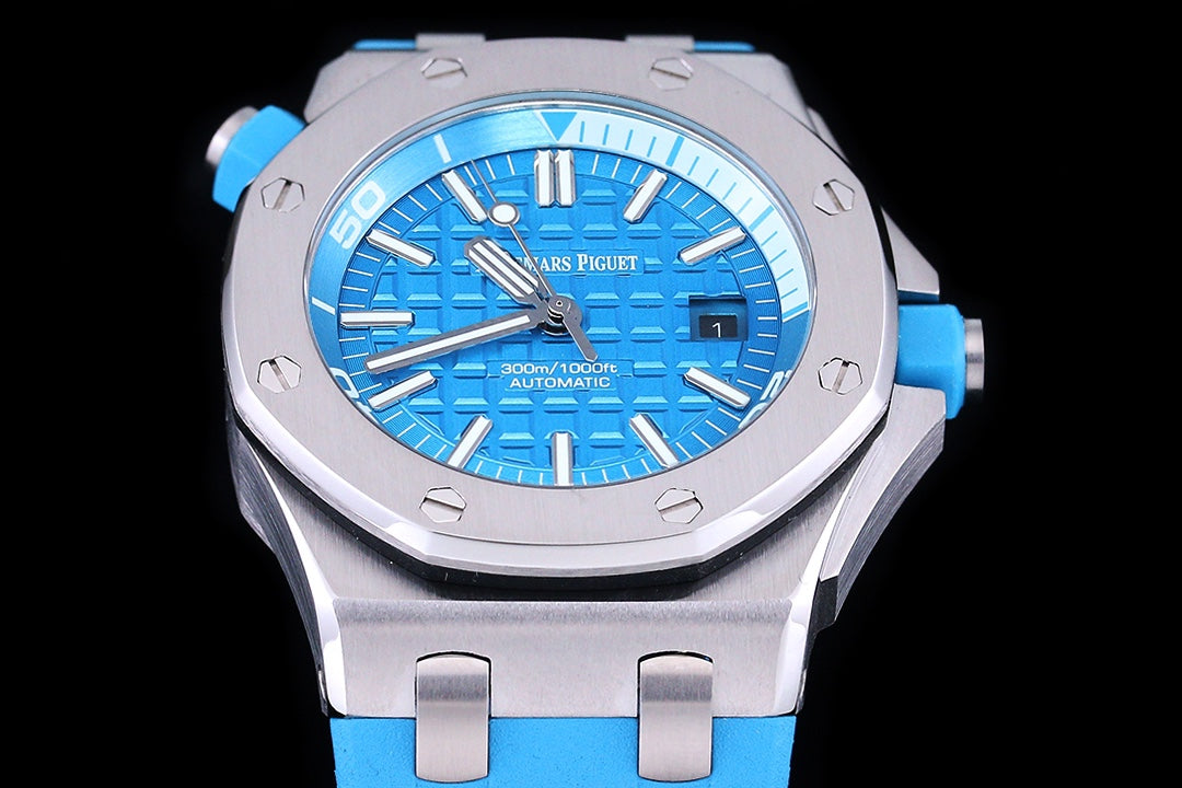 TOP!  - 316L Steel - Babyblue rubber - Automatic - 42mm