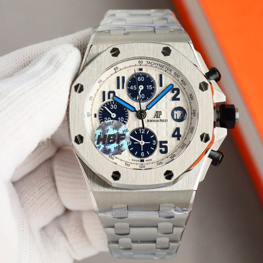 Chronograph - White Ceramic Bezel - Silver 904L Steel - Automatic - 44mm