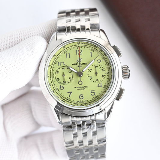 Chronograph - Green White - Silver 316L Steel - Automatic - 42mm