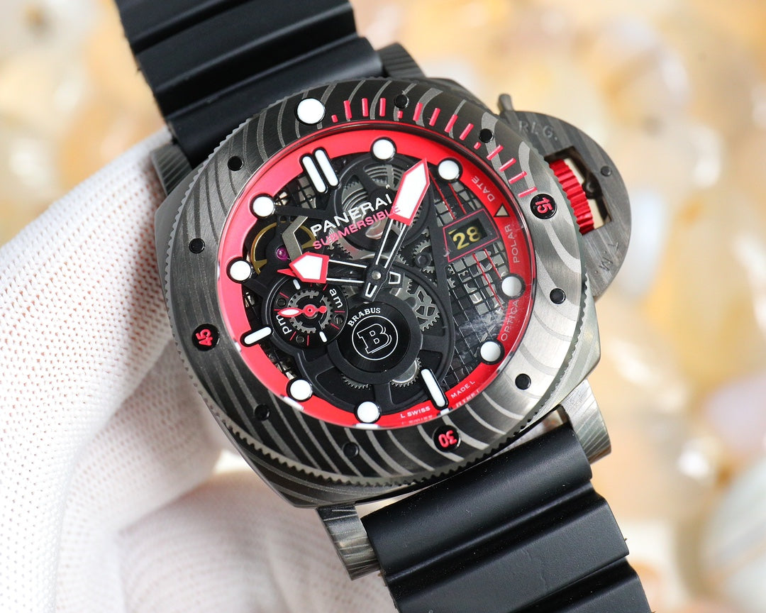 316L Steel Black- Hollow Red- Black Rubber - Automatic - 47mm