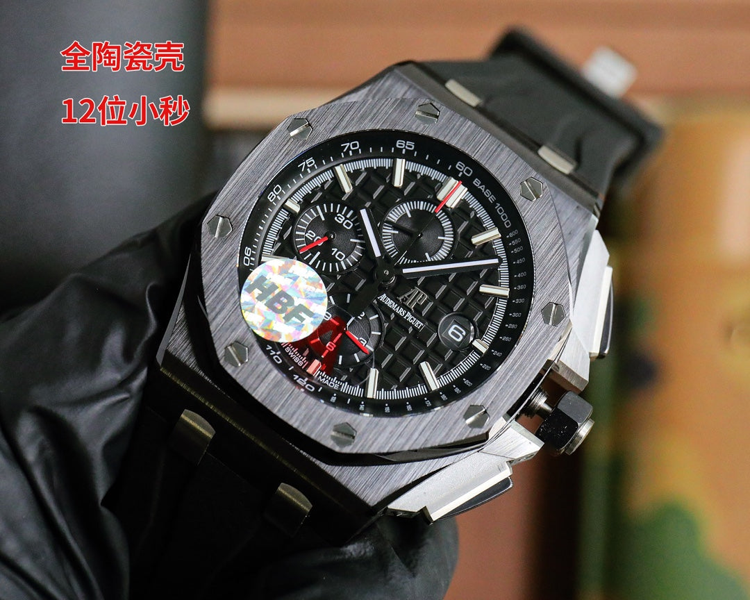 TOP! Chronograph- Black Ceramic- Black Rubber - Automatic - 42mm