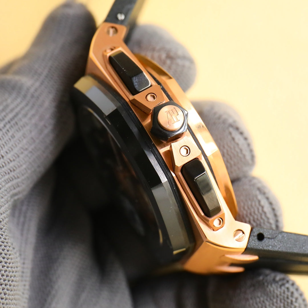 TOP! Yellowgold Black Ceramic Bezel - Black Rubber - Automatic - 44mm