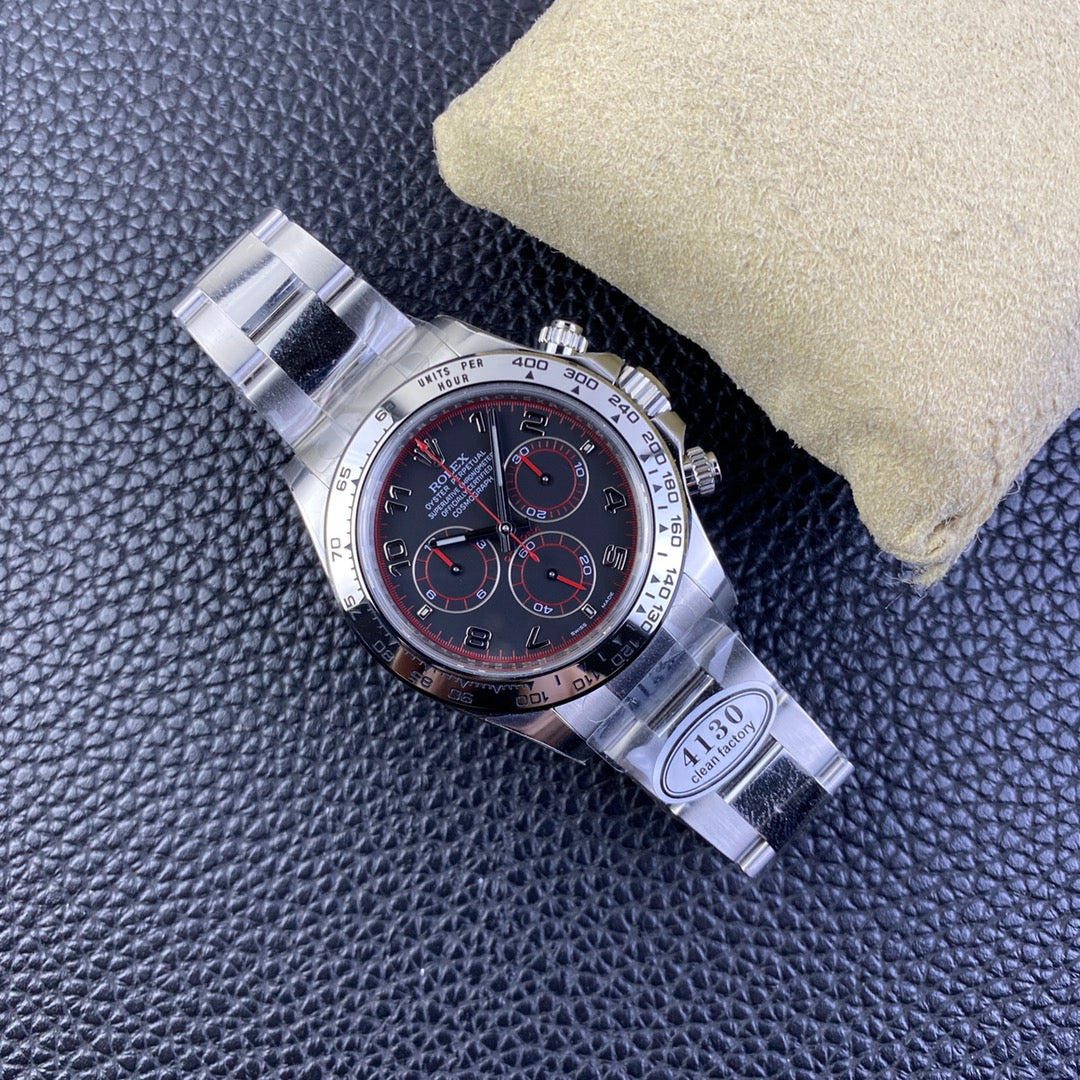 Chronograph -C-Factory -Black Red Steel- Silver  904L Steel- Automatic - 40mm