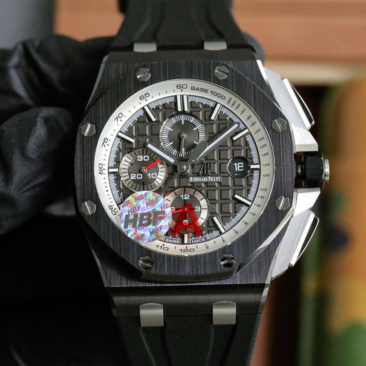 TOP! Chronograph- Black Grey Ceramic Bezel- Black Rubber - Automatic - 42mm