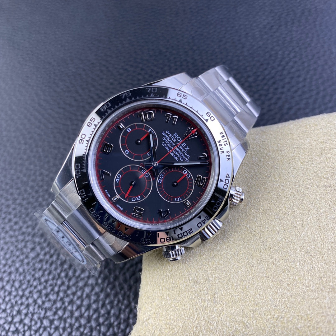 Chronograph -C-Factory -Black Red Steel- Silver  904L Steel- Automatic - 40mm