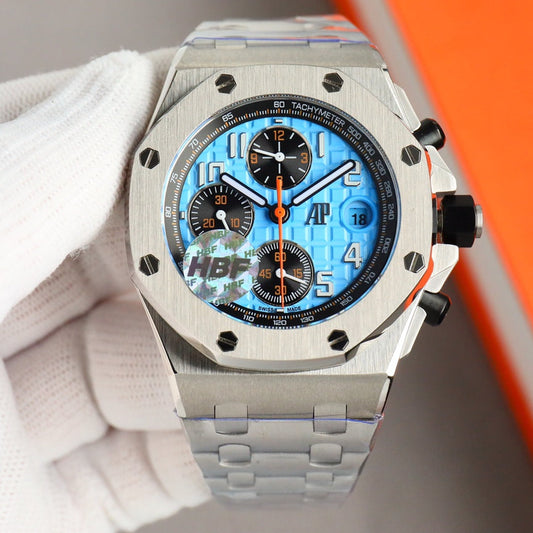 Chronograph - Baby blue White Ceramic Bezel - Silver 904L Steel - Automatic - 44mm