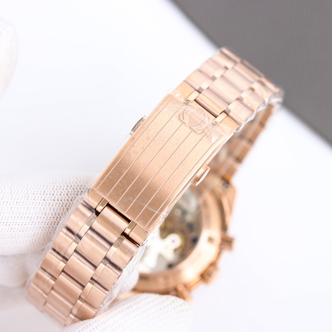 Chronograph -Moon- Black-Rosegold 316L Steel- Manual winding - 42mm