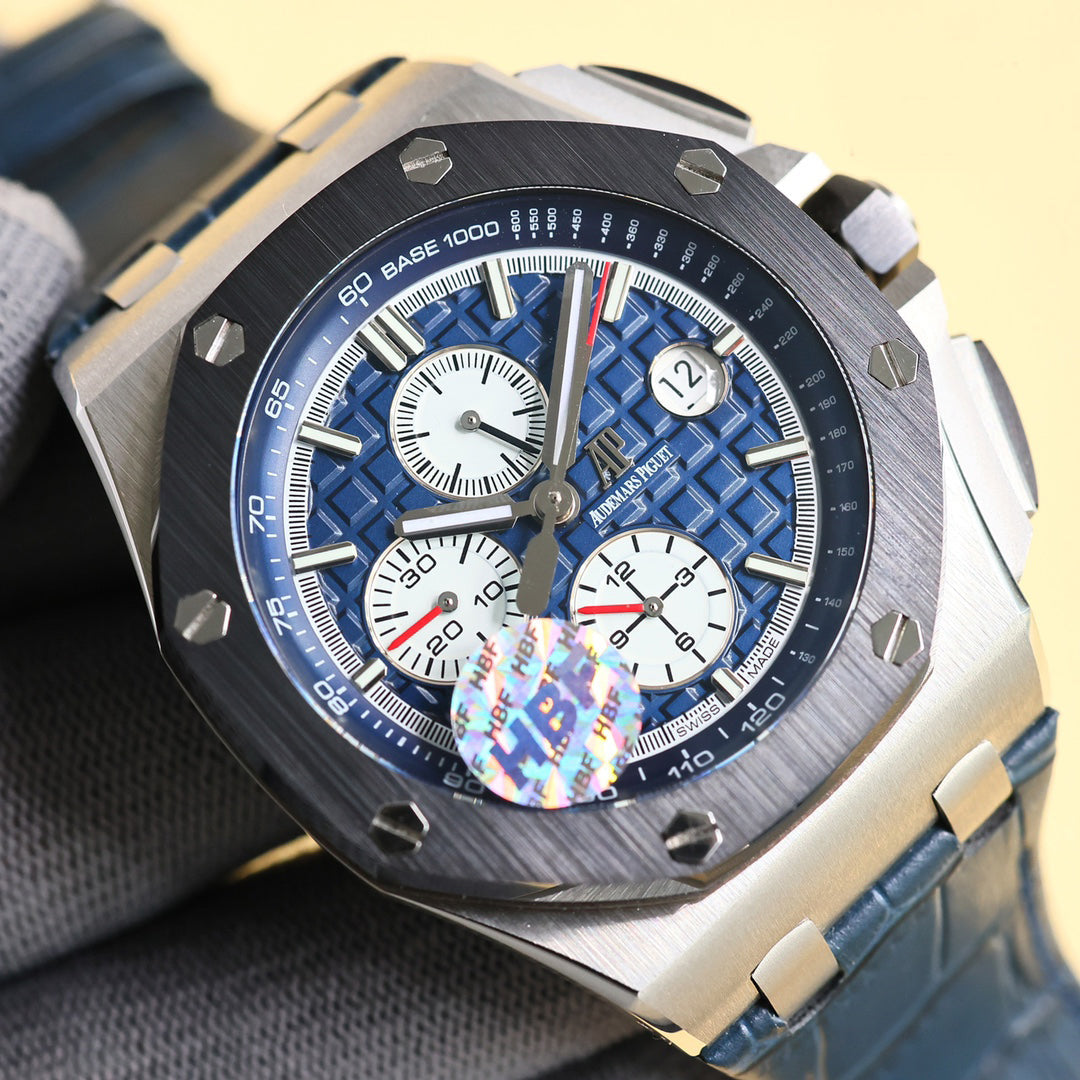 TOP! Blue Black Ceramic Bezel - Blue Leather - Automatic - 43mm