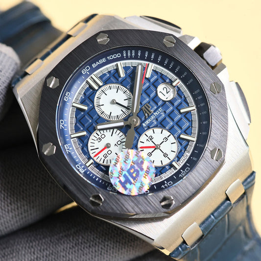 TOP! Blue Black Ceramic Bezel - Blue Leather - Automatic - 43mm