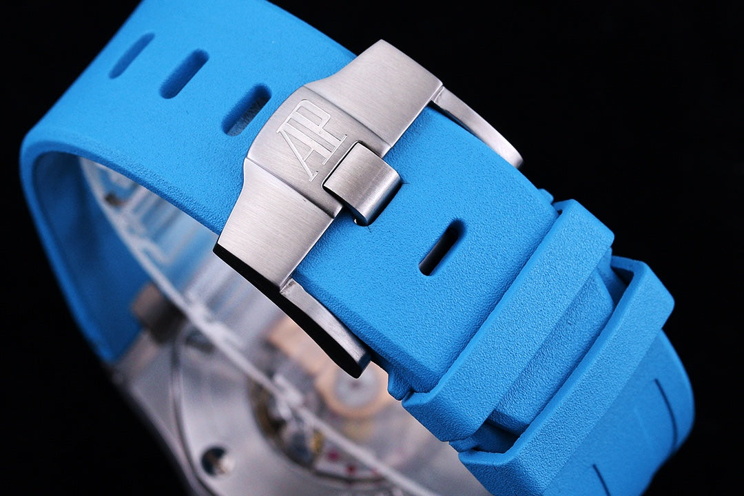 TOP!  - 316L Steel - Babyblue rubber - Automatic - 42mm