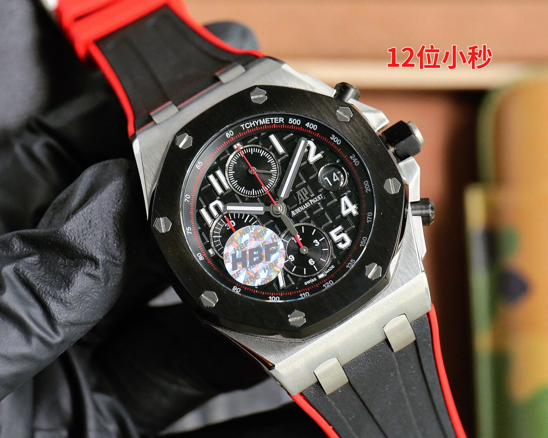TOP! Chronograph- Red -Black Ceramic- Black Rubber - Automatic - 42mm