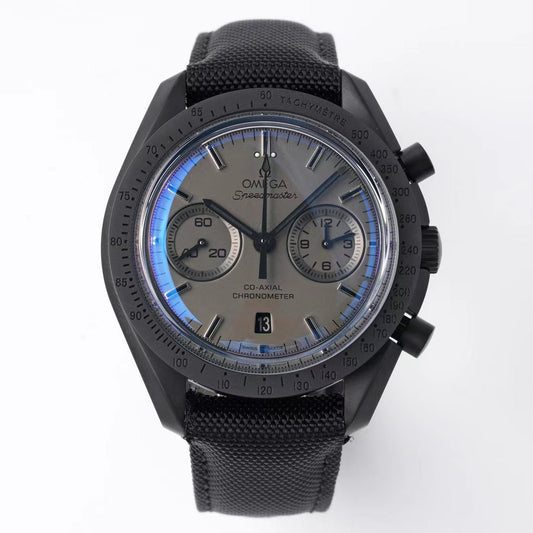 Chronograph -Moon back - Black - Black Leather- Automatic - 44mm