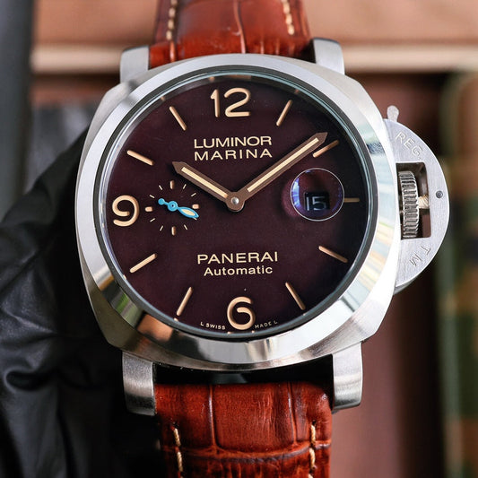Wine Silver - Brown Leather - Automatic - 44mm