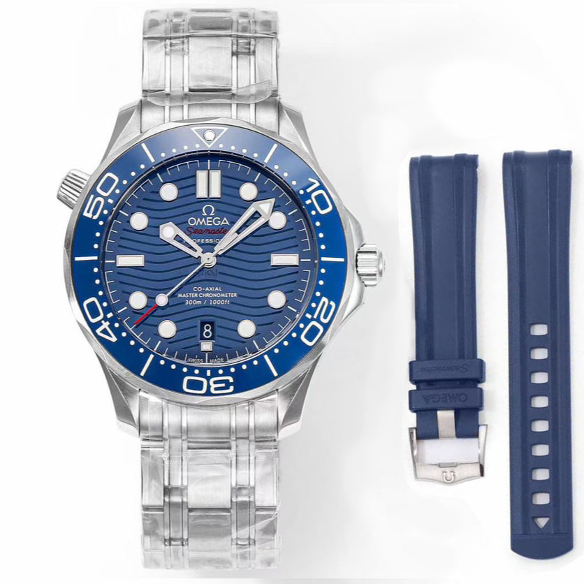 🔥Limited Time Offer!-VS- 210.30.42.20.03.001- Blue -Silver 904L Steel -Free Rubber Strap- Automatic -42mm