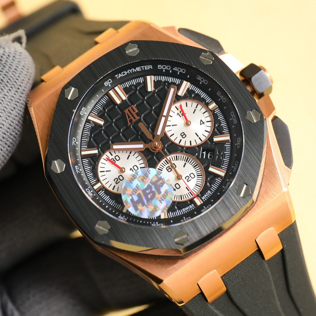 TOP! Yellowgold Black Ceramic Bezel - Black Rubber - Automatic - 44mm