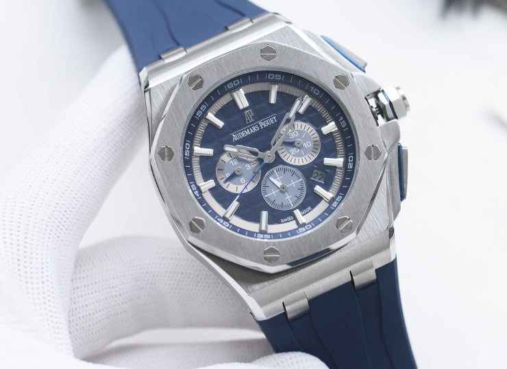 Chronograph -Blue Silver OFFs - Blue Rubber - Automatic - 43mm