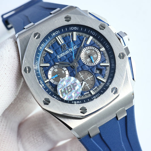 TOP! Blue Silver Ceramic Bezel - Blue Rubber - Automatic - 43mm