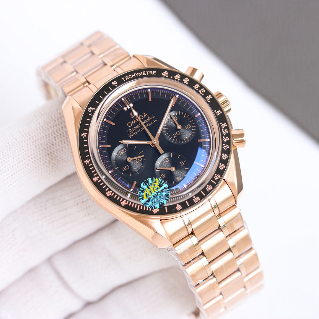 Chronograph -Moon- Black-Rosegold 316L Steel- Manual winding - 42mm