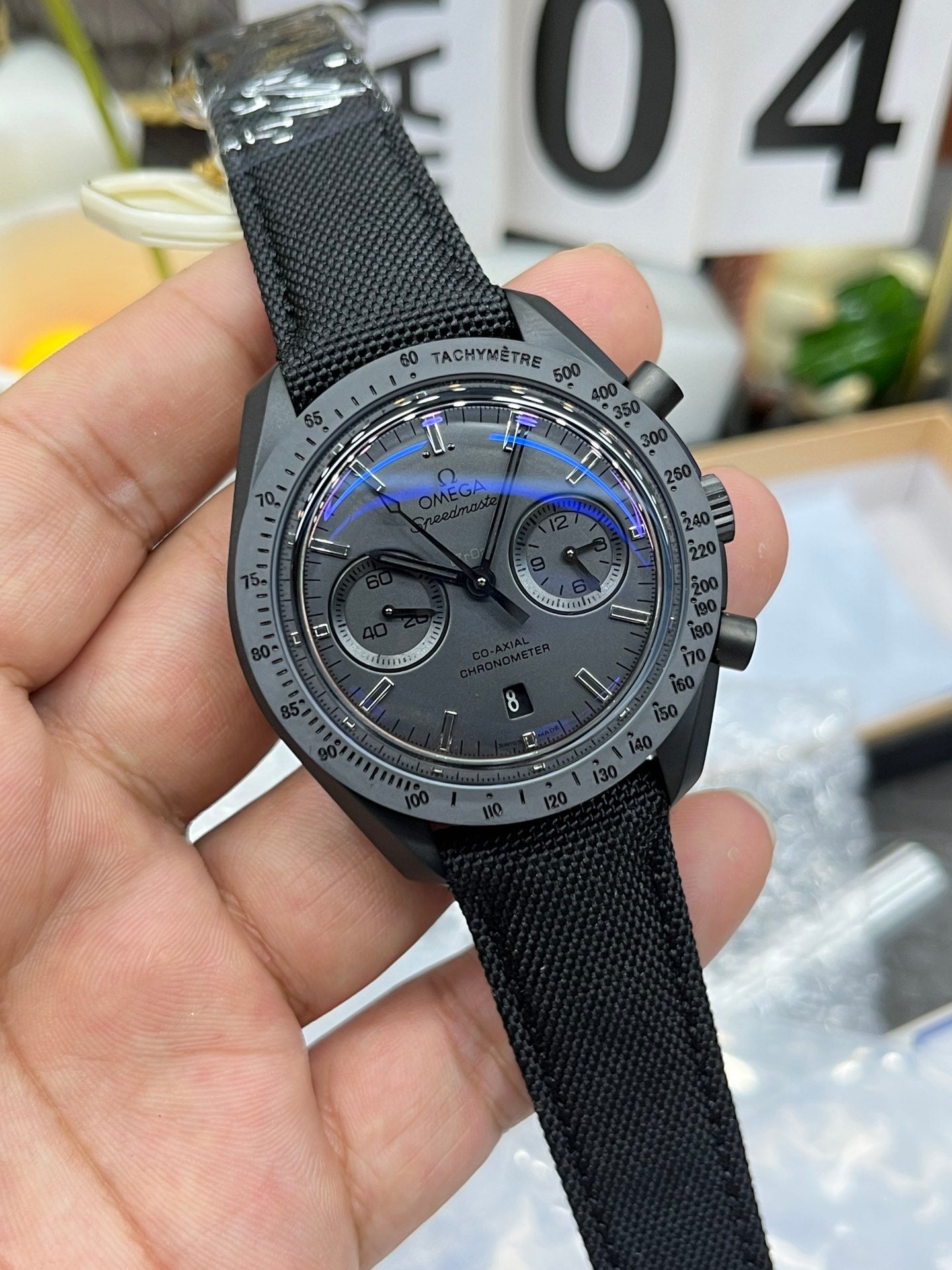 Chronograph -Moon back - Black - Black Leather- Automatic - 44mm
