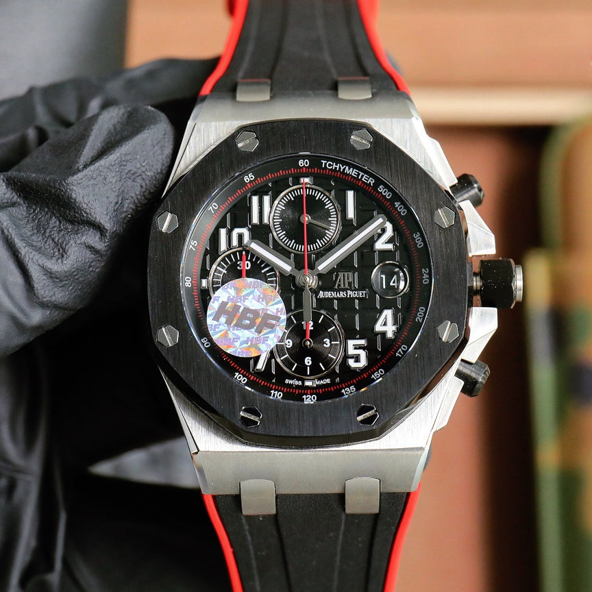 TOP! Chronograph- Red -Black Ceramic- Black Rubber - Automatic - 42mm