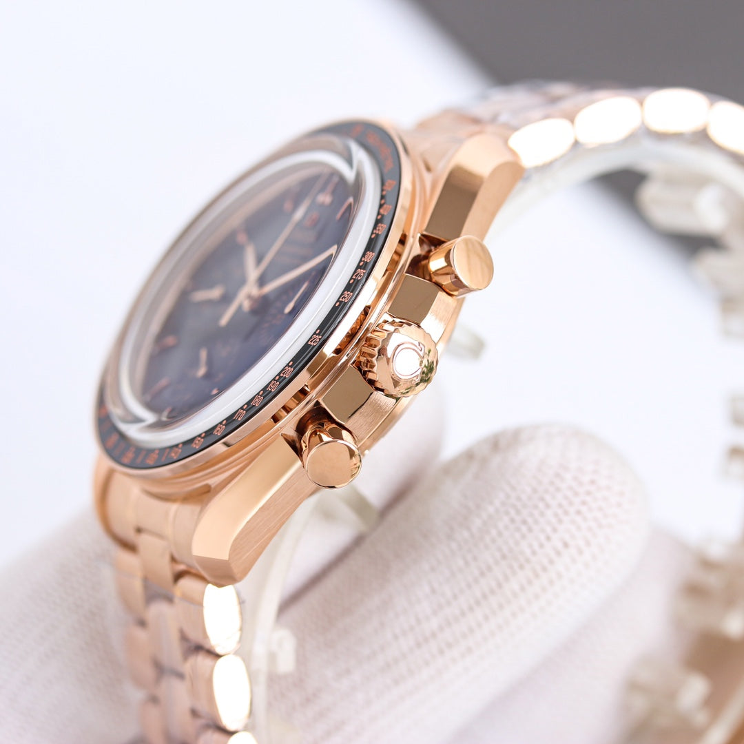 Chronograph -Moon- Black-Rosegold 316L Steel- Manual winding - 42mm