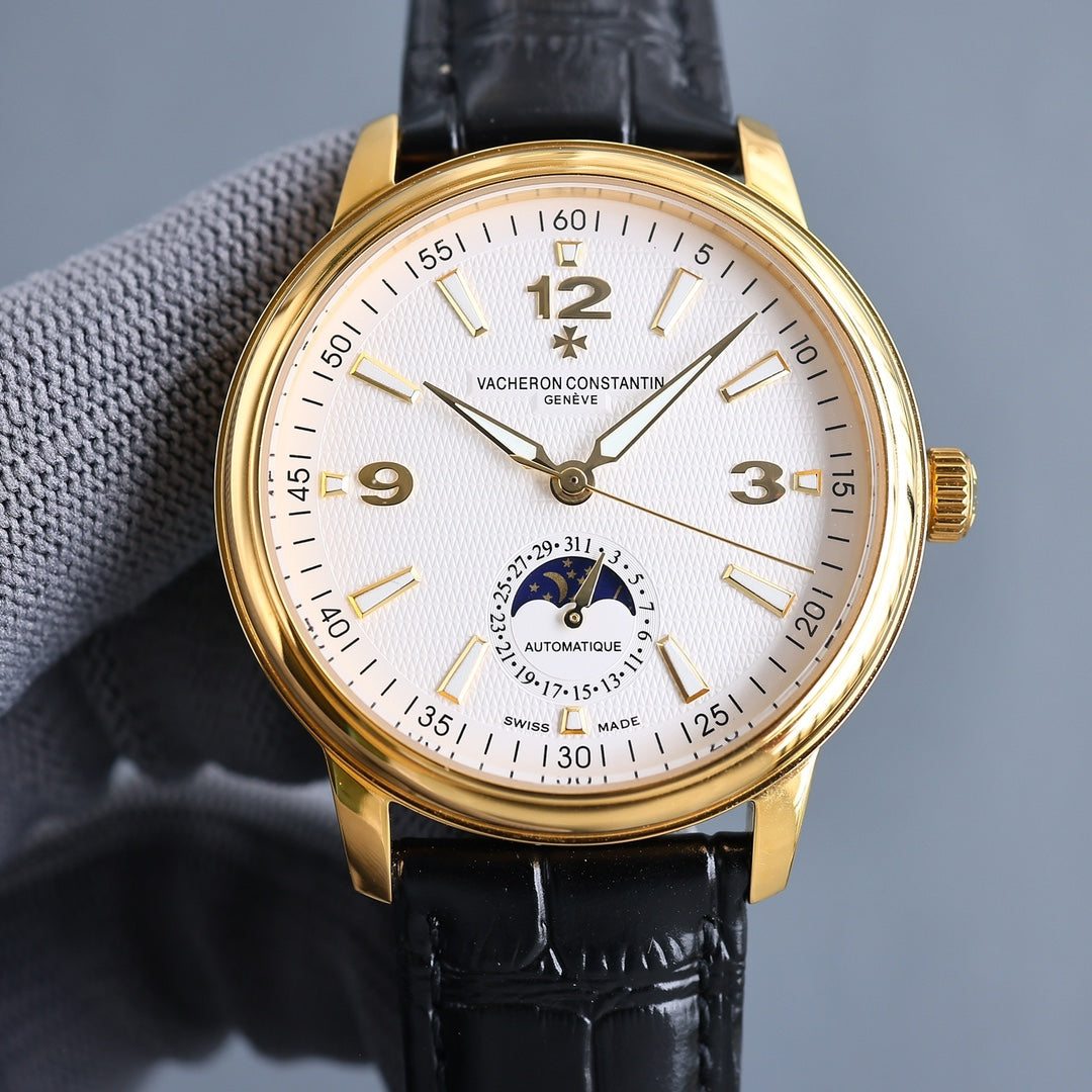 White Gold - Black Leather - Automatic - 40mm