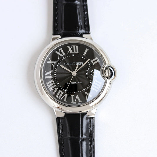 Black -White Silver - Black Leather- Automatic - 36/42mm