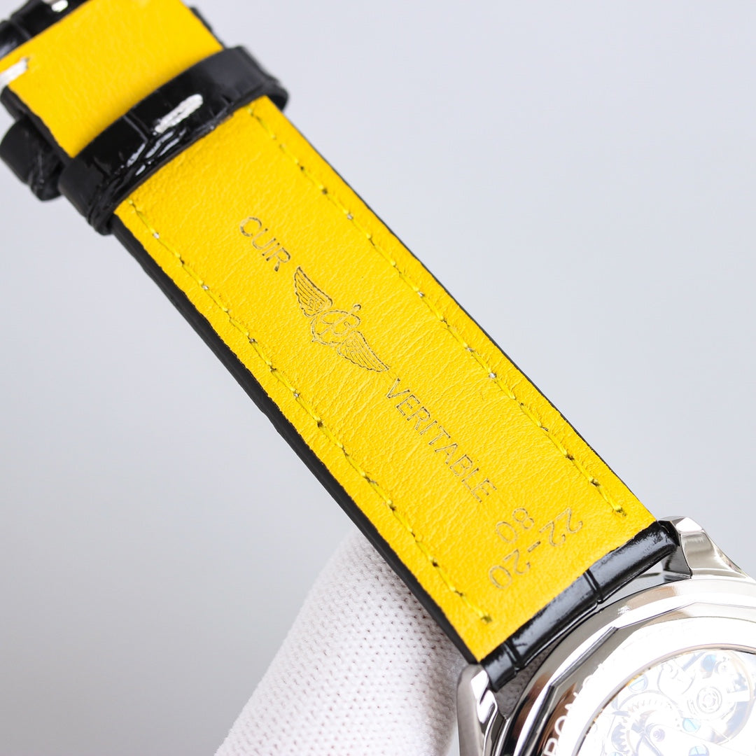 Chronograph -Silver Black - Black Leather - Automatic - 42mm