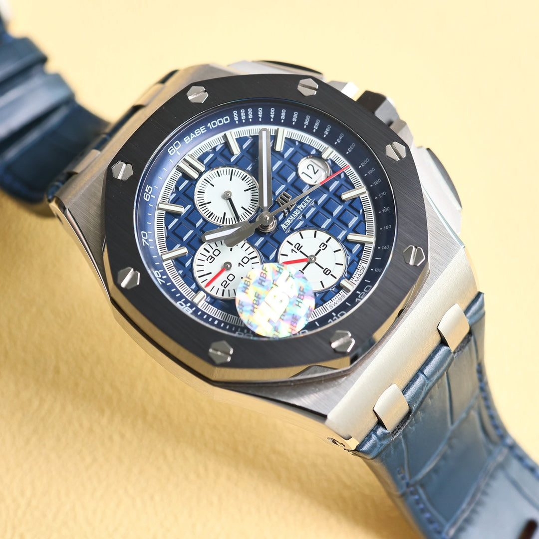 TOP! Blue Black Ceramic Bezel - Blue Leather - Automatic - 43mm