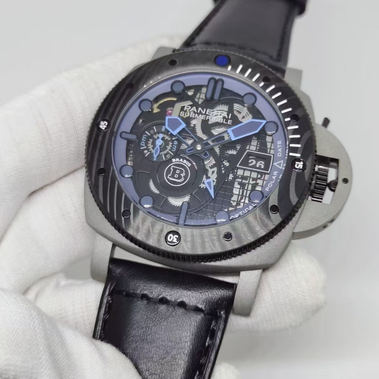 Black Hollow- 904L Steel - Black Leather -Automatic - 47mm