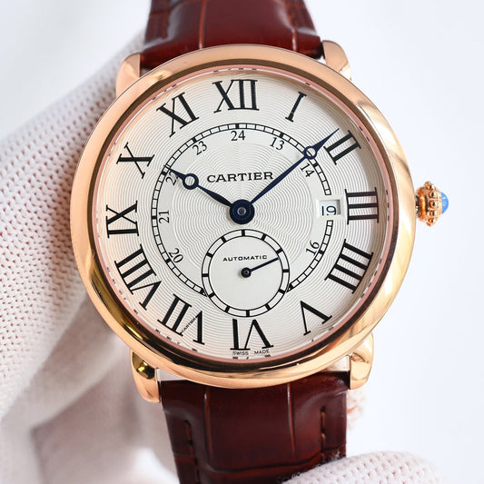 Yellow Gold -Silver- Brown Leather - Automatic - 41mm