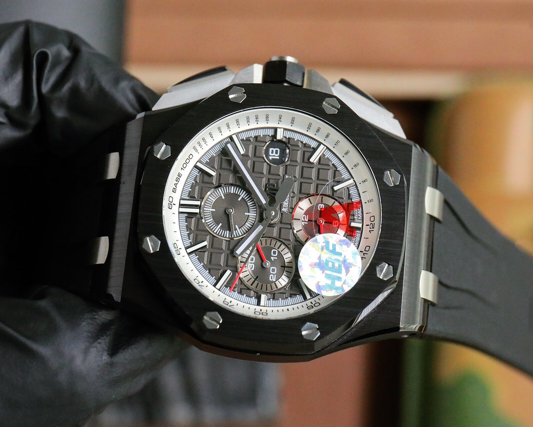 TOP! Chronograph- Black Grey Ceramic Bezel- Black Rubber - Automatic - 42mm