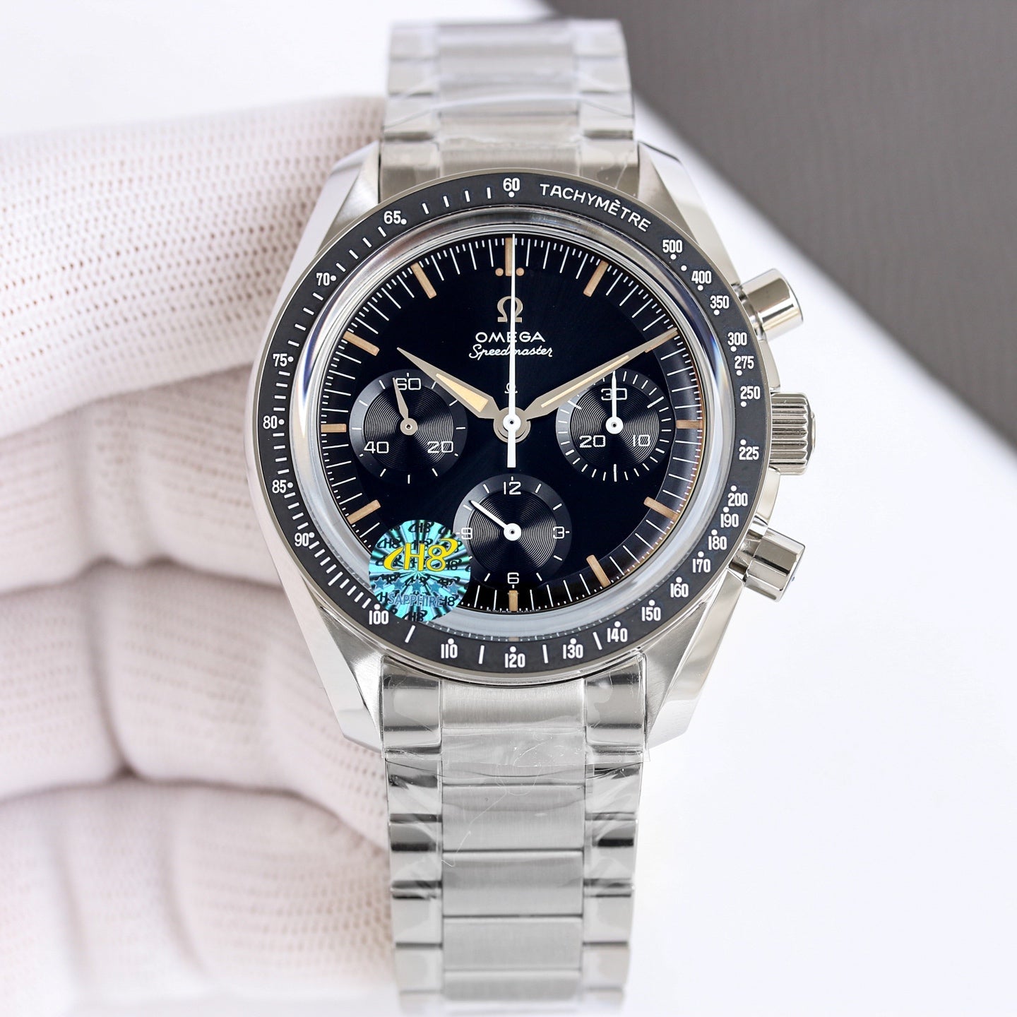 Chronograph -Moon- Black-Silver 316L Steel- Manual winding - 42mm